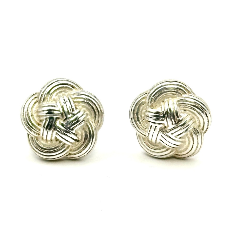 Tiffany & Co Sterling Silver Flower Celtic Weave Knot Stud Earrings